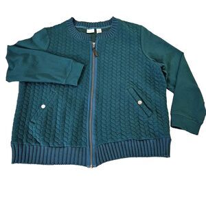 Westbound Womans XL Green Cardigan Jacket Sweater Full Zip Cable Knit Crew Kneck